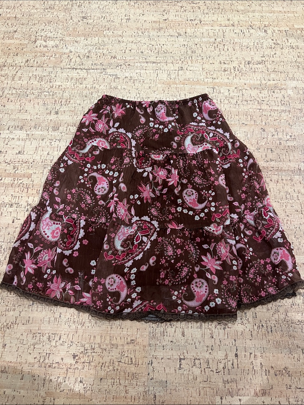 Y2K Kids/Womens Pink Paisley Tiered Skirt